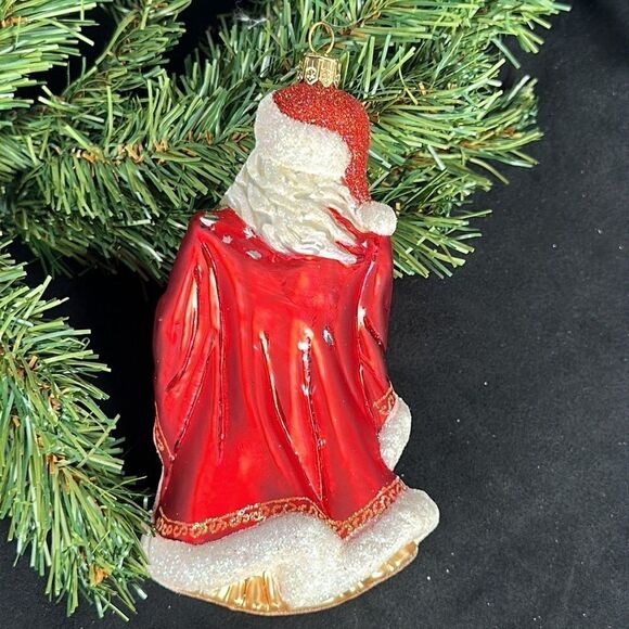 IMPULS Poland Mouth Blown Hand Painted Santa Glass Christmas Ornament in Box - Picture 2 of 6